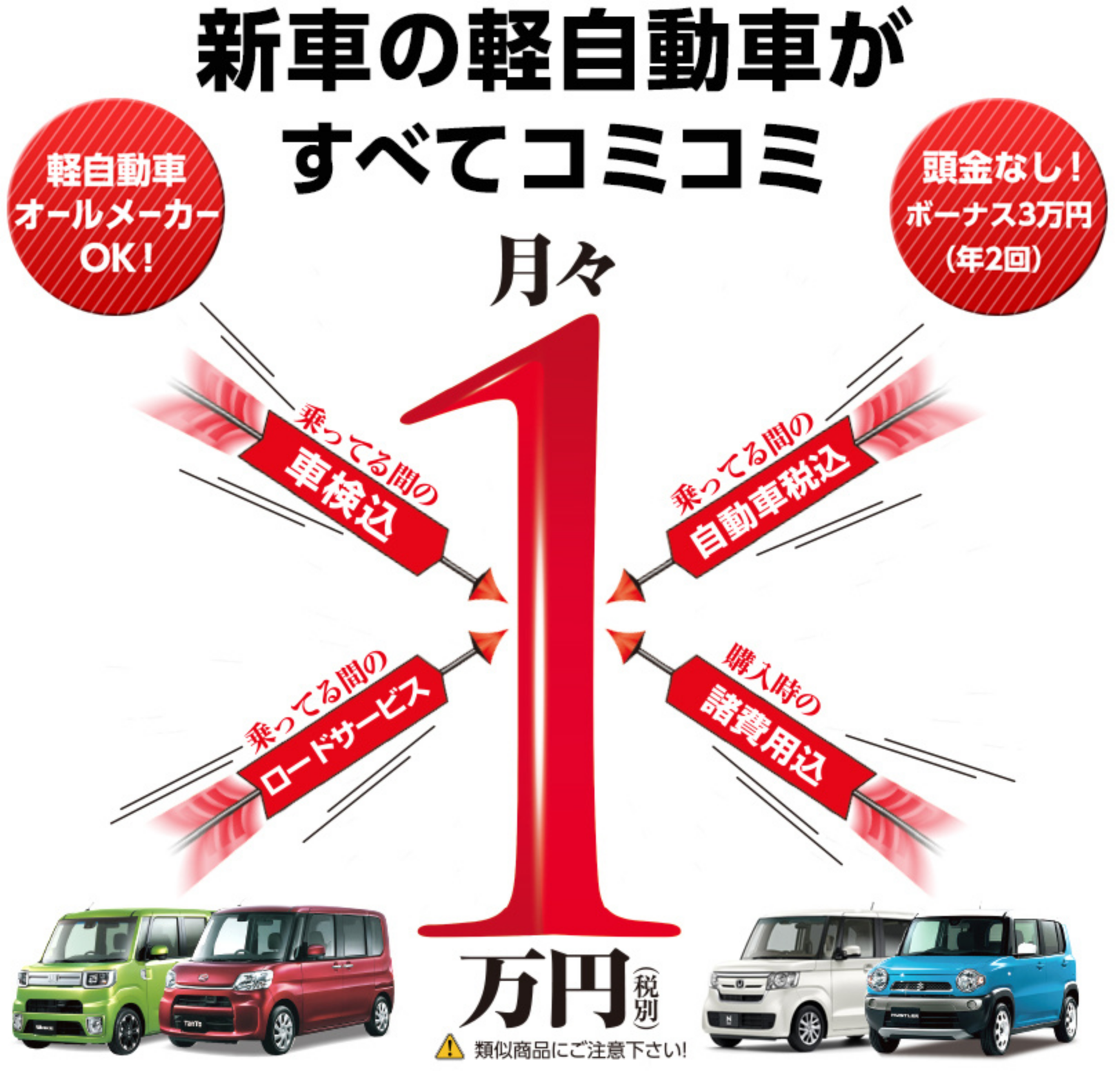 新車の軽自動車がすべてコミコミ月々１万円